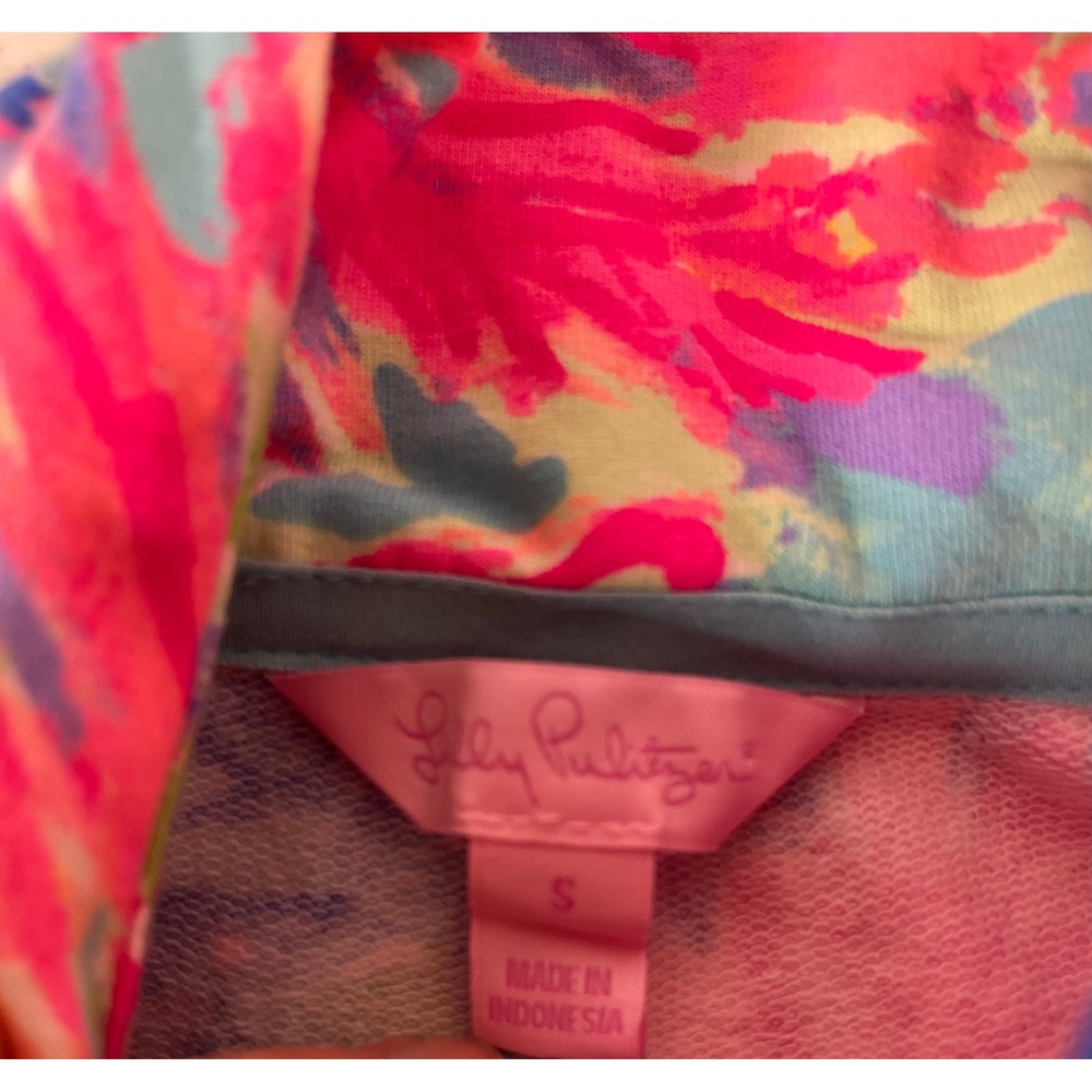 Lilly Pulitzer Full Zip Sweatshirt Womens Small Pink Blue Abstract - Picture 2 of 6